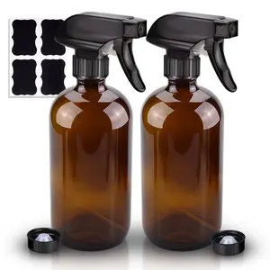 Wedama Amber Glass Spray Bottles, 2 Pack 16 oz Glass Spray Bottles for Cleaning Solutions and Essential Oils, Refillable Empty Spray Bottle with Adjustable Nozzles for Alcohol, Plant and Hair Care