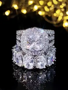 Fashion Artificial Zircon Accents Decor Engagement Ring, Elegant Wedding Ring for Women, Trendy All-match & Exquisite Jewelry for Birthday Gift, Cubic Zirconia Rings
