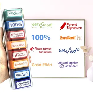 Teacher Stamp Set of 8, Self-Inking Stamps for Grading, Parent Signature, Classroom Incentives, Office Supplies, Educational Behavior Stamps