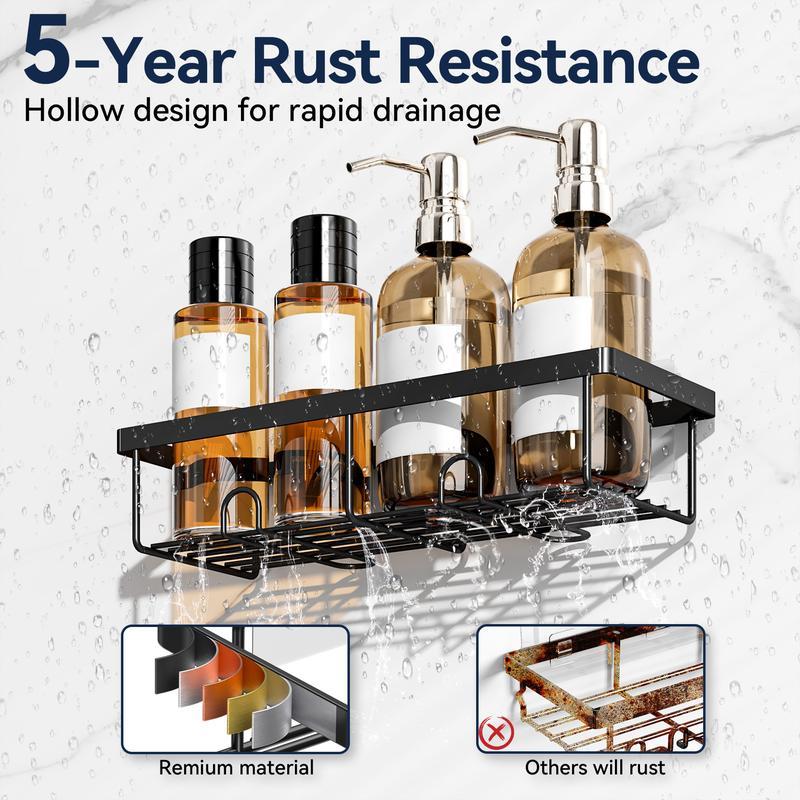 Bathroom Storage Rack Set,5 Pack Shower-Caddy Shelf Organizer. Adhesive wall-mounted Shower Rack. No Drilling Large-Capacity Anti-Slip Bathroom Mat - Rustproof Soap Storage Rack for Bathroom, Kitchen