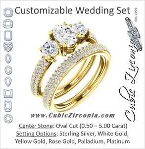 CZ Wedding Set, featuring The Zuleyma engagement ring (Customizable Enhanced 3-stone Oval Cut Design with Triple Pavé Band)