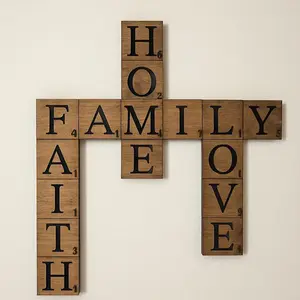 Family Scrabble Name Blocks Personalized Wooden Tiles Wall Art Custom Gift Decor Handcrafted Quality Wood Engraved Precision Rustic Elegant Look