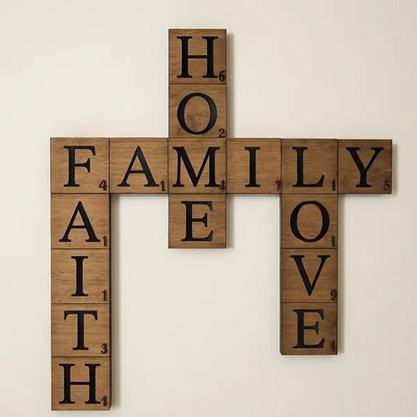 YESUS Personalized Wooden Family Scrabble Name Blocks Wall Art Set - Handmade Rustic Elegant Hanging Plaque, Precision-Engraved Wood, Artistic Paint Accents, Custom Wedding & Anniversary Home Decor Gift, Wall Decor