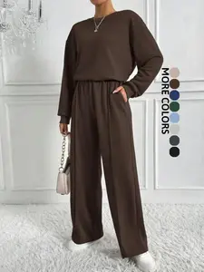 Women's Casual Loose-Fitting Two-Piece Set, Comfortable Daily Wear & Sports, Pure Color, Perfect for Everyday Use, Outfit