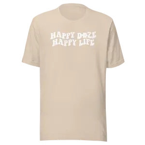 Women's Smiley Face Flower Retro Trendy Gift Motivational Quote Graphic Happy Daze Happy Life T-Shirt: Standard and Plus Size Tee