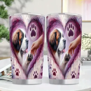 1pc 20oz, Dog Saint Bernard Paw Heart, Insulated Stainless Steel Cup, Leakproof Travel Mug, BPA- Free Sports Water Bottle for Home, Office, Gym, Birthday/ Christmas/ Thanksgiving Gift for Mom Dad Daughter Son Sister Friends, Sports Portable Water
