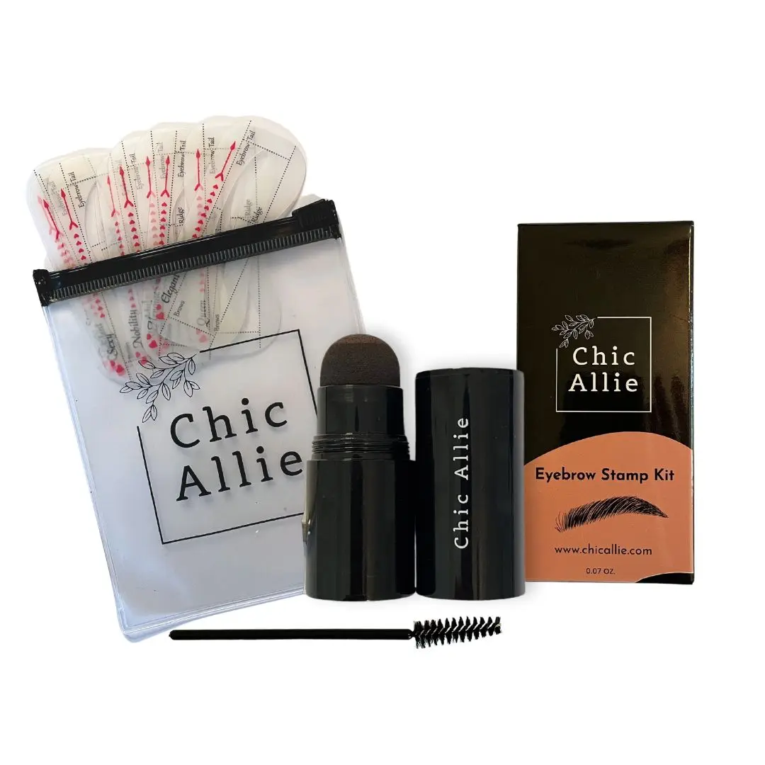 Chic Allie Eyebrow Stamp Kit with 10 Stencils Smooth Blend Long Lasting Waterproof Vegan Makeup Powder for Natural Looking Results