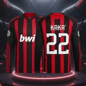 08 09 Home Red And Black 22# Kaka Long Sleeve Retro Soccer Jersey Fans Version
