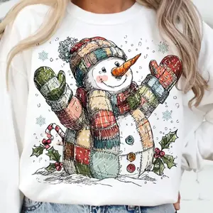 Patchwork Snowman Sweatshirt, Merry Christmas Shirt, Christmas Patchwork T-Shirt, Christmas Coquette Xmas Hoodie