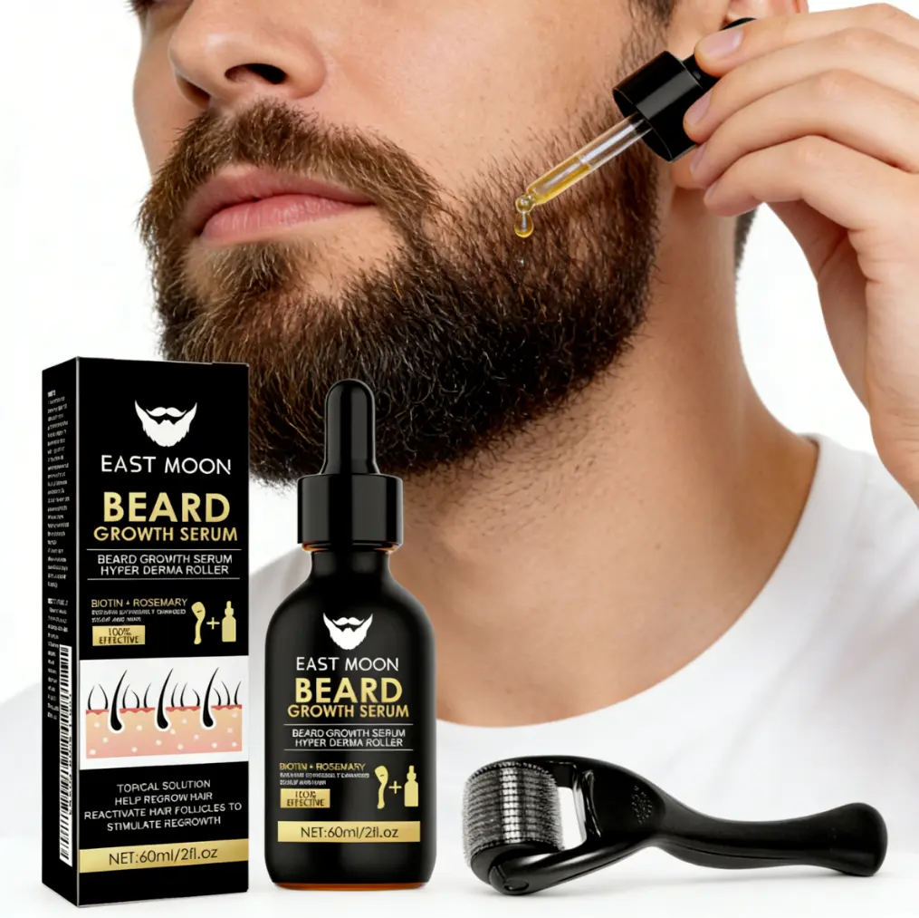 Beard Care Kit, 2 Bottles Beard Serum with 2 Derma Rollers, Nourishing Beard Oil with Biotin & Rosemary, Strengthens & Conditions Facial Hair for Men