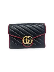 Pre-owned GUCCI Matelassé leather Shoulder Bags GG GG Marmont Wallet on Chain black with red trim Very Good S014260516110