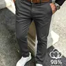 Soft and natural 98% cotton 2 spandex pants, classic waistband loop and side sliding pockets, wrinkle resistant lightweight fabric, streamlined straight leg contour, multifunctional daily underwear, suitable for business and casual men's fashion styling