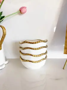 White and Gold Twisted Rope Soup Bowl (Set of 4)