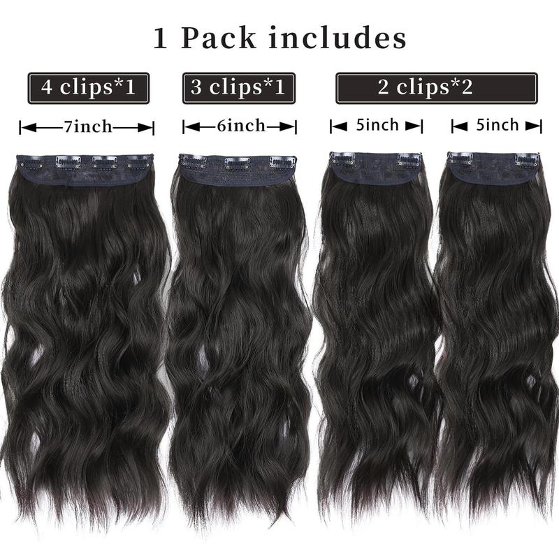 [Human Hair and Synthetic Fiber Blend Series] 22/24-inch Invisible Clip-in Wavy Hair Extensions, tangle-free, long and thick natural-looking hairpieces, suitable for women.