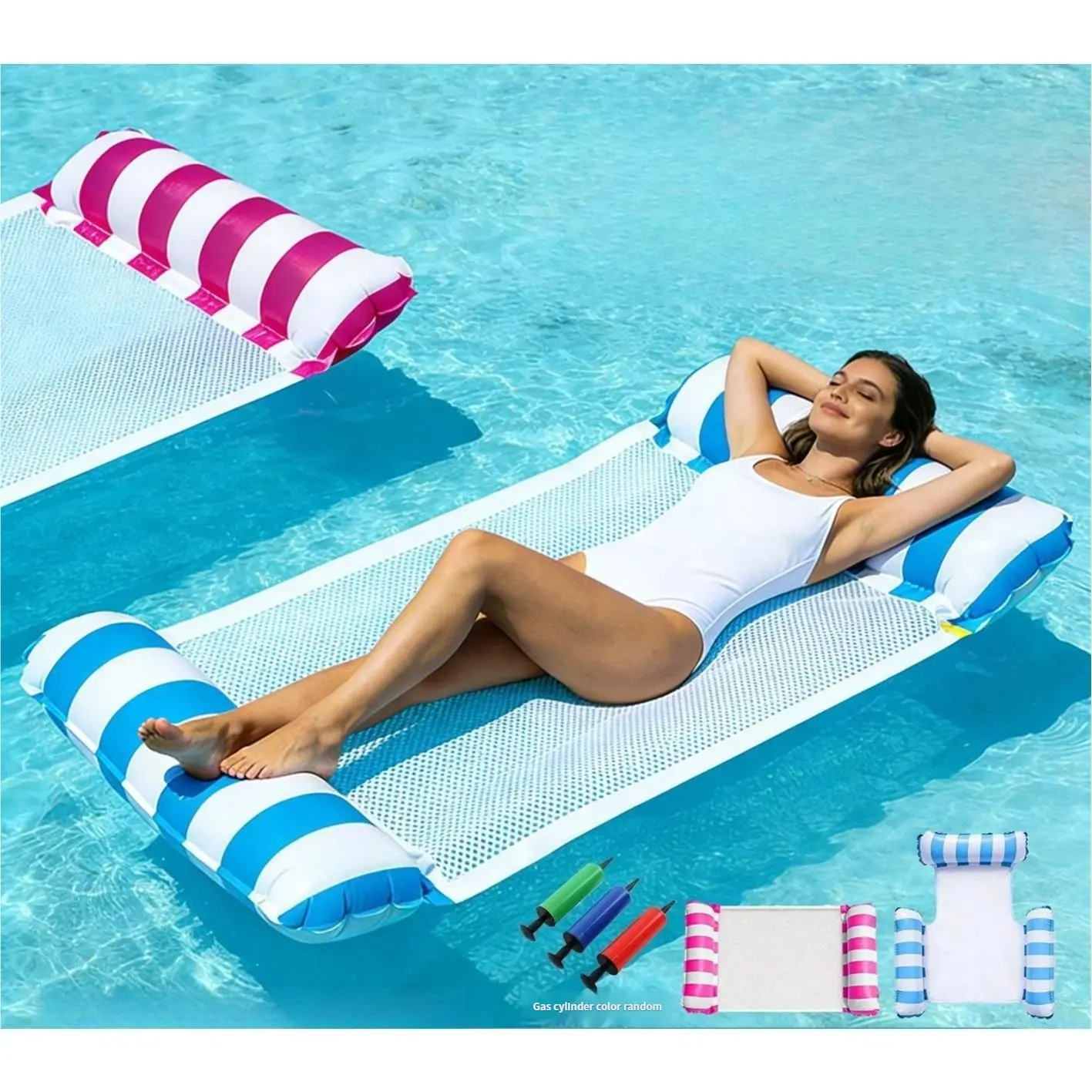 Dual-Tube Inflatable Poolside Reclining Hammock - Heavy-Duty Foldable Summer Lounger, Easy-Inflate Easy-to-Carry Accessory for Adults and Kids, Backyard Pools & Lake Days