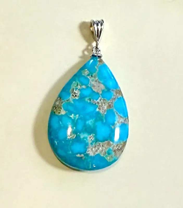 Genuine Matrixed Teardrop Sonoran Turquoise Semiprecious Stone Pendant, Jewelry Accessory