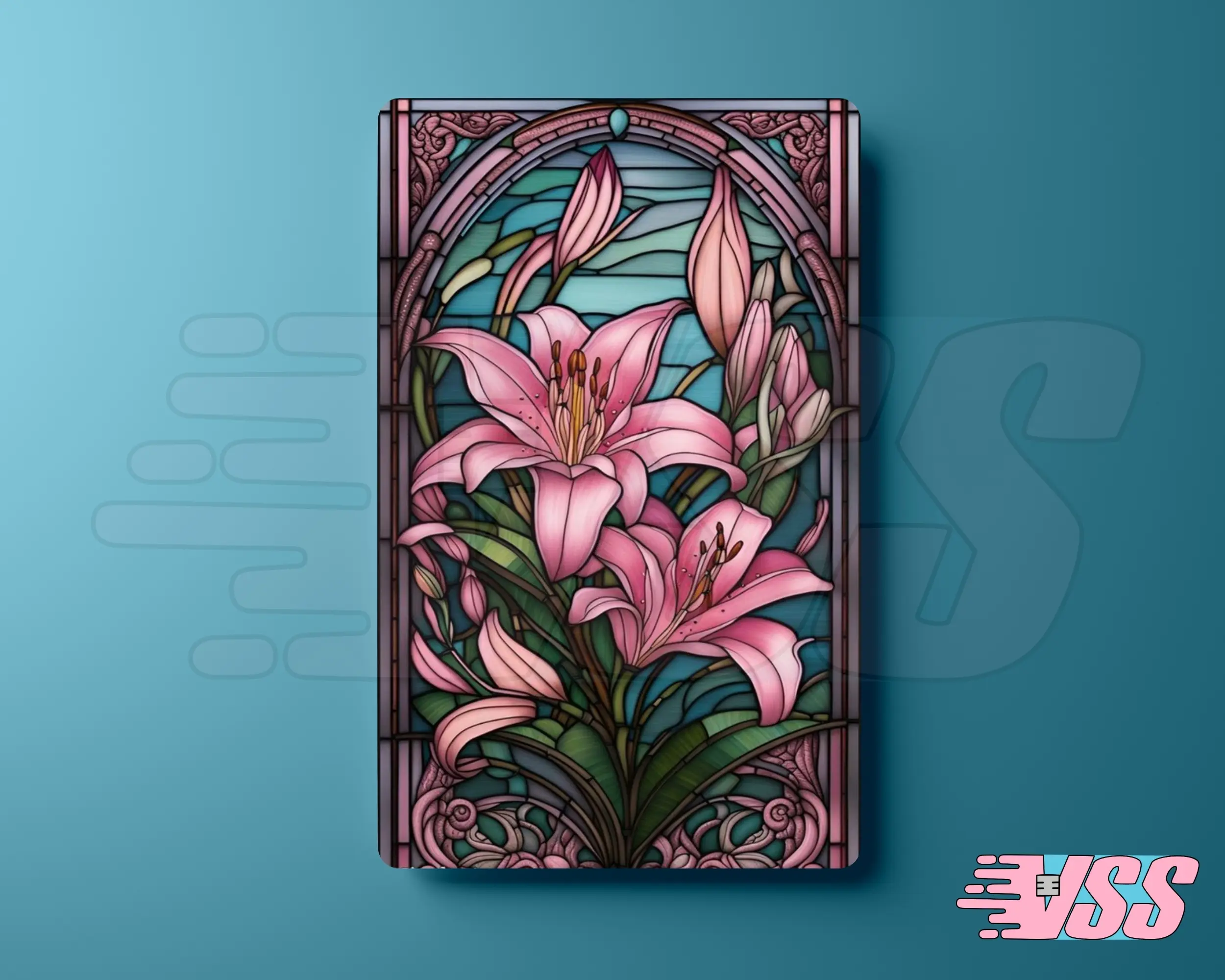 Stained Glass Lily Vinyl Sticker Wallet Card Cover pink flowers