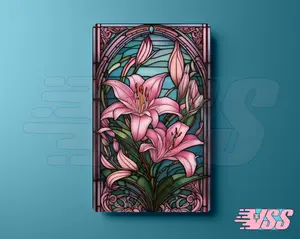 Stained Glass Lily Vinyl Sticker Wallet Card Cover pink flowers