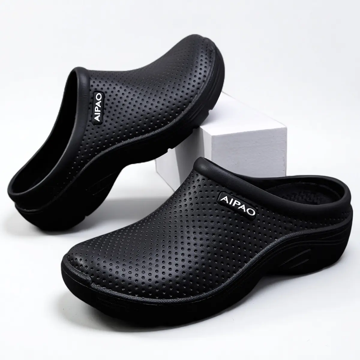 Black Slip-On Foam Clog with Cutout Design AIPAO Classic Black Clogs | Waterproof & Non-Slip, Ultra  main image 4