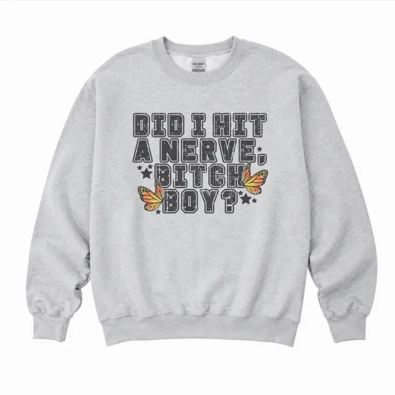 Did I Hit A Nerve B* Boy Sweatshirt - Ash Grey - Petty - Unisex Jersey Sublimation Vintage Style Comfortable Everyday Wear