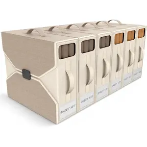 6 Pack Bed Sheet Organizer - Foldable Bedsheet Organizers and Storage, Sturdy Sheet Holder with Window, Labels & Handles for / Bed, Towels & Blankets , Sheet Organizer for Linen Closet