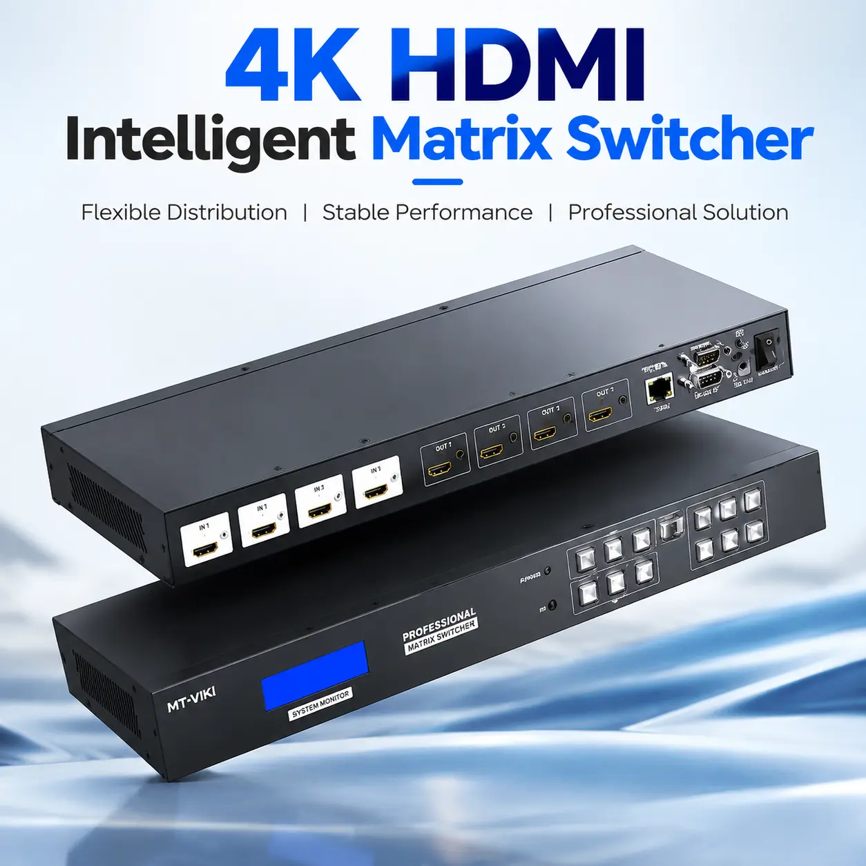 MT-VIKI 4x4 HDMI Matrix Switcher 4K@30Hz, Seamless HDMI Video Wall Controller with Multi-View, PIP, Split Screen, Rotation, Mirror, Audio Embed/Extract, IR Remote, RS232, LAN, Web & Android App Control