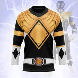 Black Ranger Dragon Shield Hockey Jersey, Black Gold Armor Cosplay Jersey, Unisex Fan Hockey Shirt