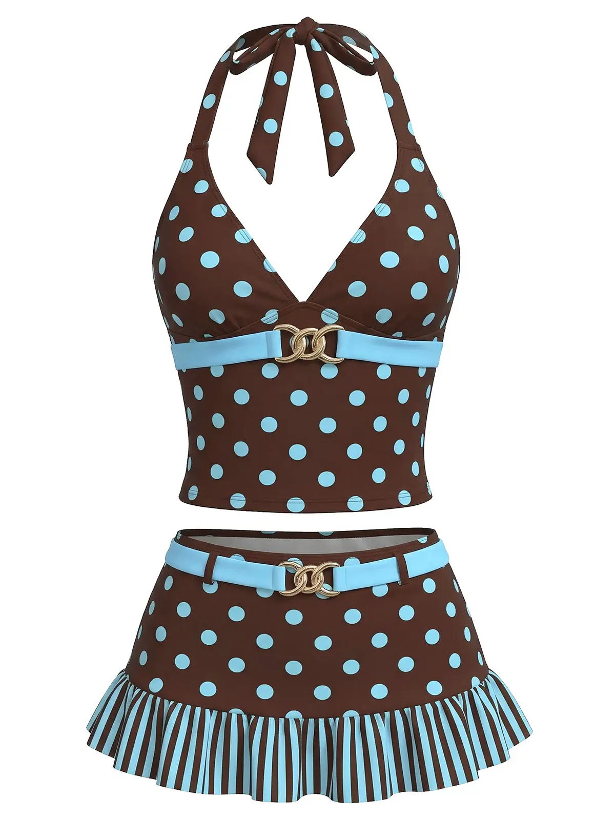Dark Brown 1950s Polka Dot Tankini Set summer outfits beach essentials vacation outfits BackToSchool