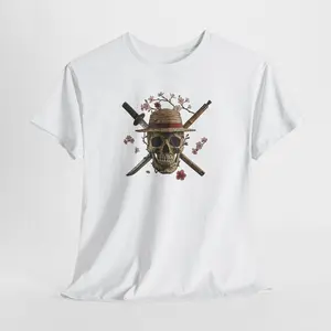 Straw Hat Pirate Skull T-Shirt | Crossed Swords, Cherry Blossoms