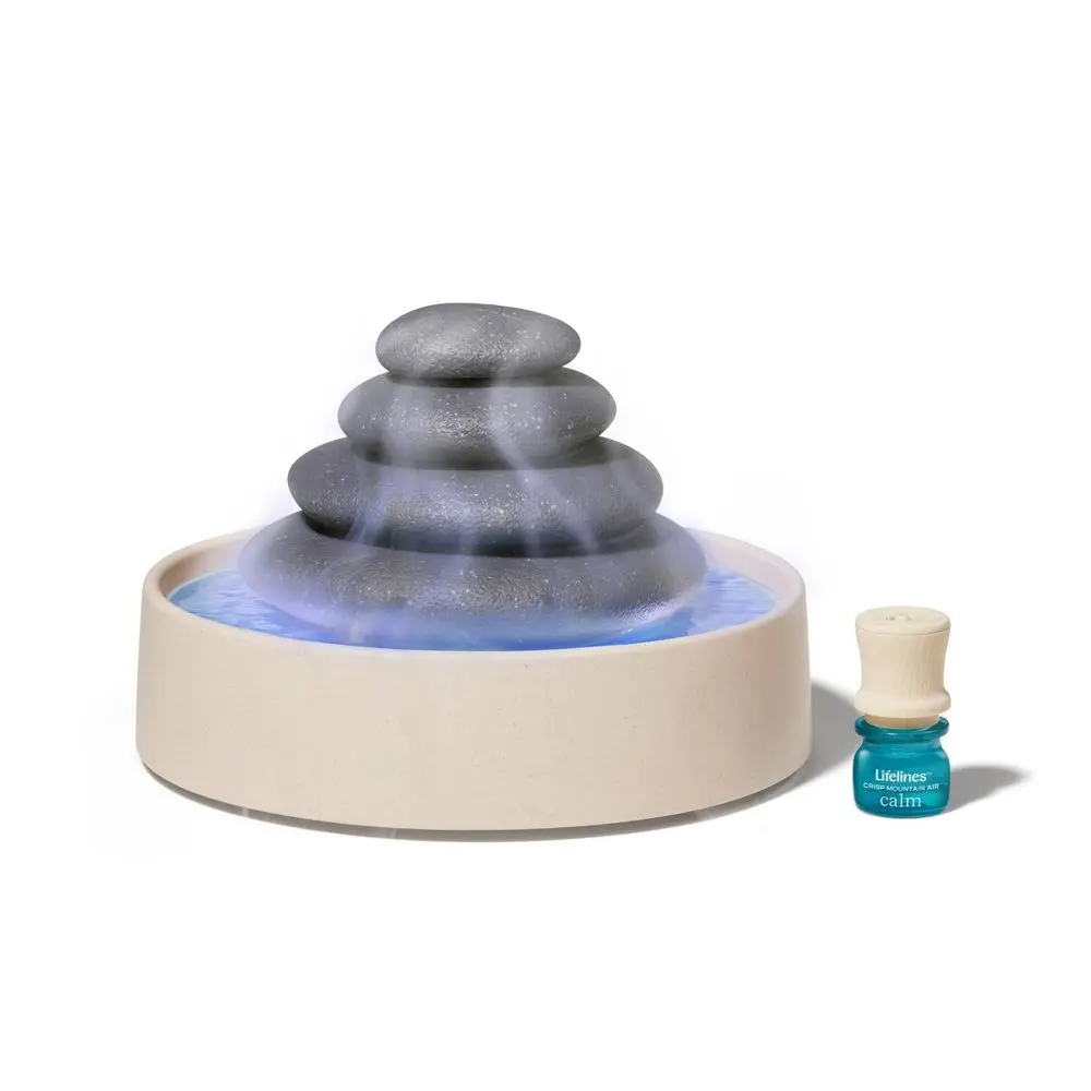 Lifelines Oil Diffuser w/ Meditative Stones Cascading Mist & Ambient Lighting