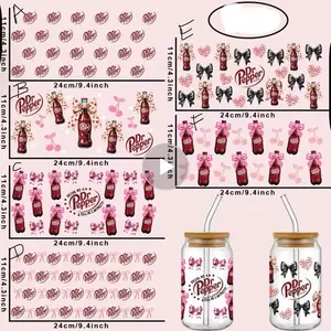 Uvdtf Soda Wraps for Cups 24cm x 9.4inch with Bow Design and Cherry Accents Stylish Drinkware for Daily Use