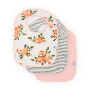 Cotton Muslin Classic Bib 3 Pack - Watercolor Roses