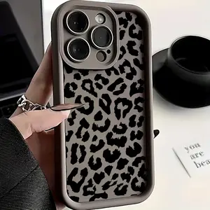 Black Leopard Print Trendy Brand Full Wrap Phone cases Case Compatible with iPhone 17 Pro Max 16 16e 15 14 Plus 13 12 Mini 11 Air X XS Pattern TPU Lens Protection Durable Soft Cover Gift 2D printing Protective Shockproof