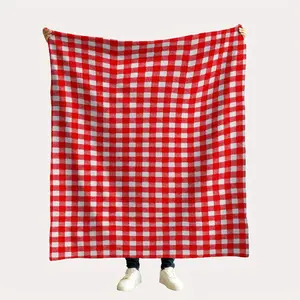 Red Plaid Pattern Digital Print Flannel Blanket Soft Warm Nap for Sofa Office Bed Camping Travel Multi-purpose All-season Gift Blanket 1pc,picnic
