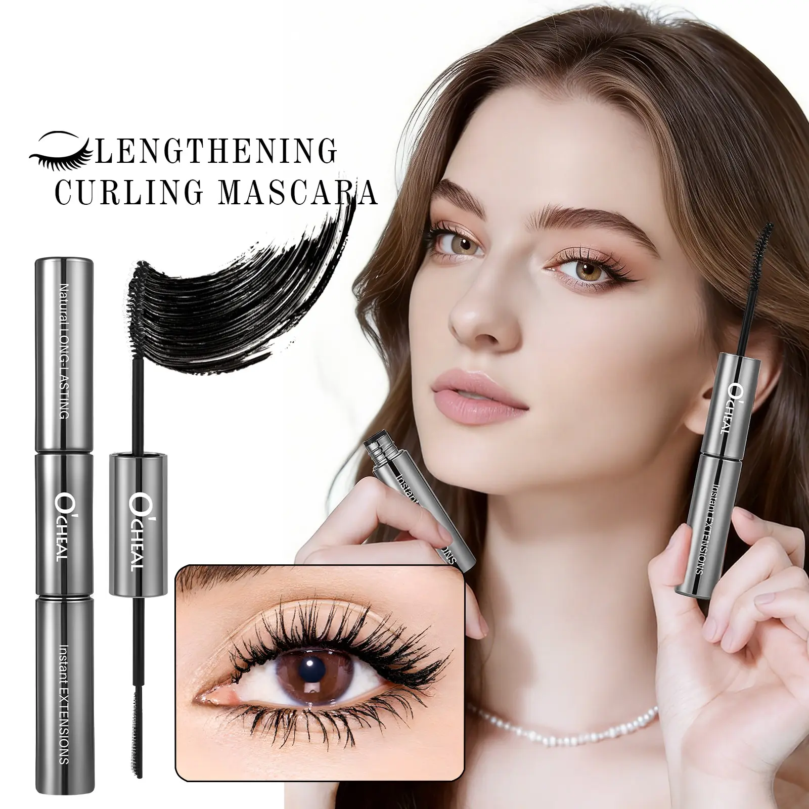 Two-In-One Makeup Mascara Gel, New Dual-Head Brush, Waterproof Sweatproof Long-Lasting, Quick-Dry, Beginner Friendly, Essential for Students