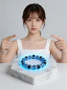 Evil Eye Blue Crystal Bracelet, Adjustable Elastic Healing Crystal Bracelet for Women Men, Dainty Protection Good Luck Beaded Jewelry Gift