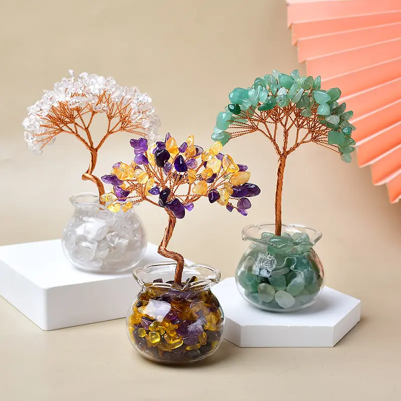 Small Pink Crystal Decorative Ornament Tree - Modern Fengshui Home Decor, Wedding Bridesmaids Gift