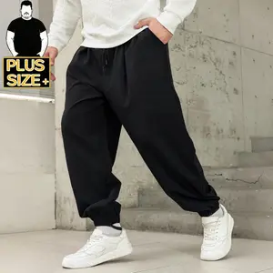 [Plus Size] Men's Jogger Pants – Loose Fit Tapered Sweatpants with Elastic Cuffs & Drawstring Waist, Casual Athletic Trousers for Big and Tall, Streetwear Style, Black