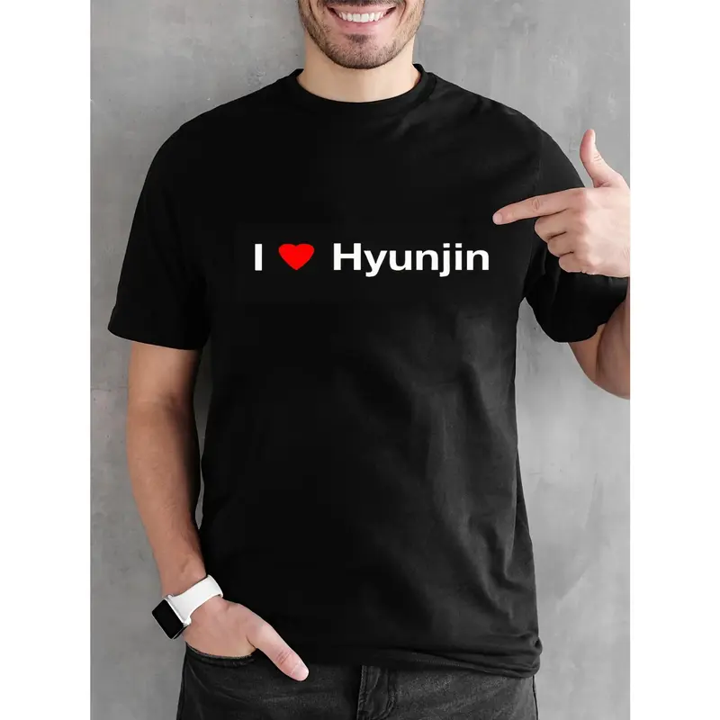Black Cotton Short-sleeved Top New European and American Street Trend "I love Hyunjin" Printed Loose Casual Short-sleeved T-shirt Round Collar