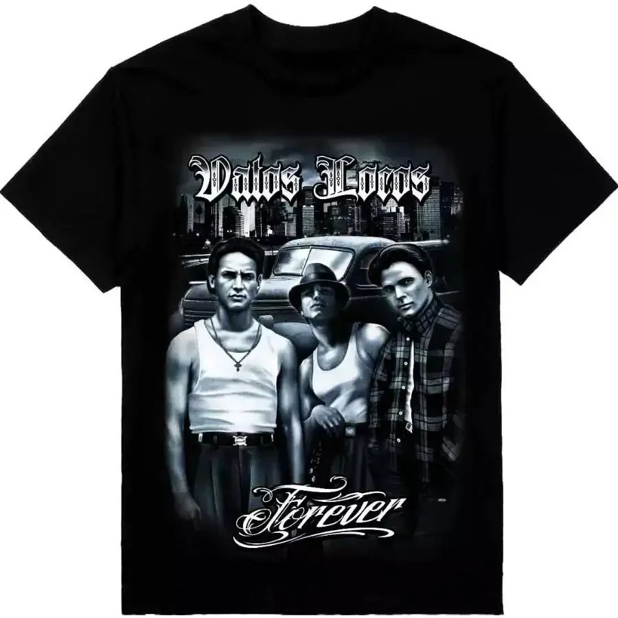 Vatos Locos Forever Unisex Chicano Graphic Cotton T-Shirt, Casual Round Neck Shortsleeve Streetwear Sports Top