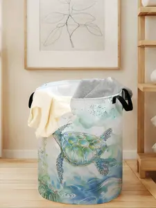 Durable Laundry Basket with Turtle Print Handle, Foldable Clothes Storage Bin, Large Capacity Toy Organizer for Home Use