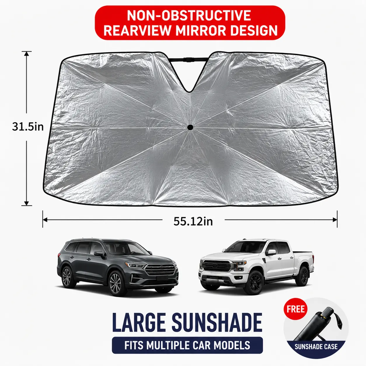 Upgraded Thickened Film Car Windshield Sunshade, Heat-Insulated UV Blocker, Foldable Shade for Easy Storage & Unfolding, Compatible with Cars-SUVs-Trucks