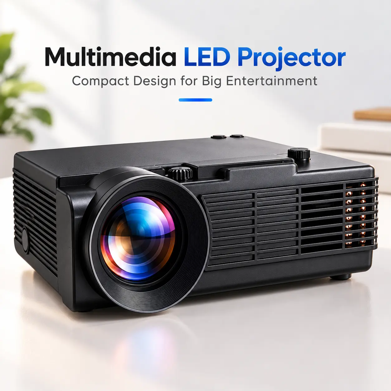Portable Mini Led Projector, 1080p supported home theater movie projector with hdmi usb vga and tf card, built-in speaker, manual focus for bedroom, gaming and home entertainment