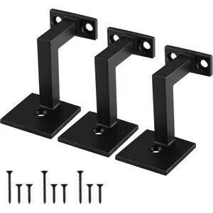 Heavy Duty Staircase Hand Rail Brackets for Indoor or Outdoor Stairs Support, Gloss Black (3 Pack)