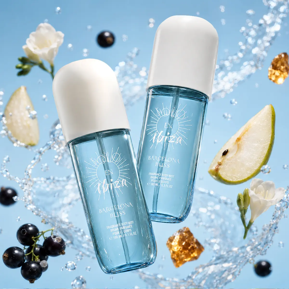 SOLO EN IBIZA Barcelona Bliss Hair & Body Mist, Long-Lasting Perfume Spray with Blackcurrant, Jasmine, Vanilla & Caramel Notes, Lightweight, Full Size, 6.1 fl oz / 180ml, Body Mist Perfume, Oriental