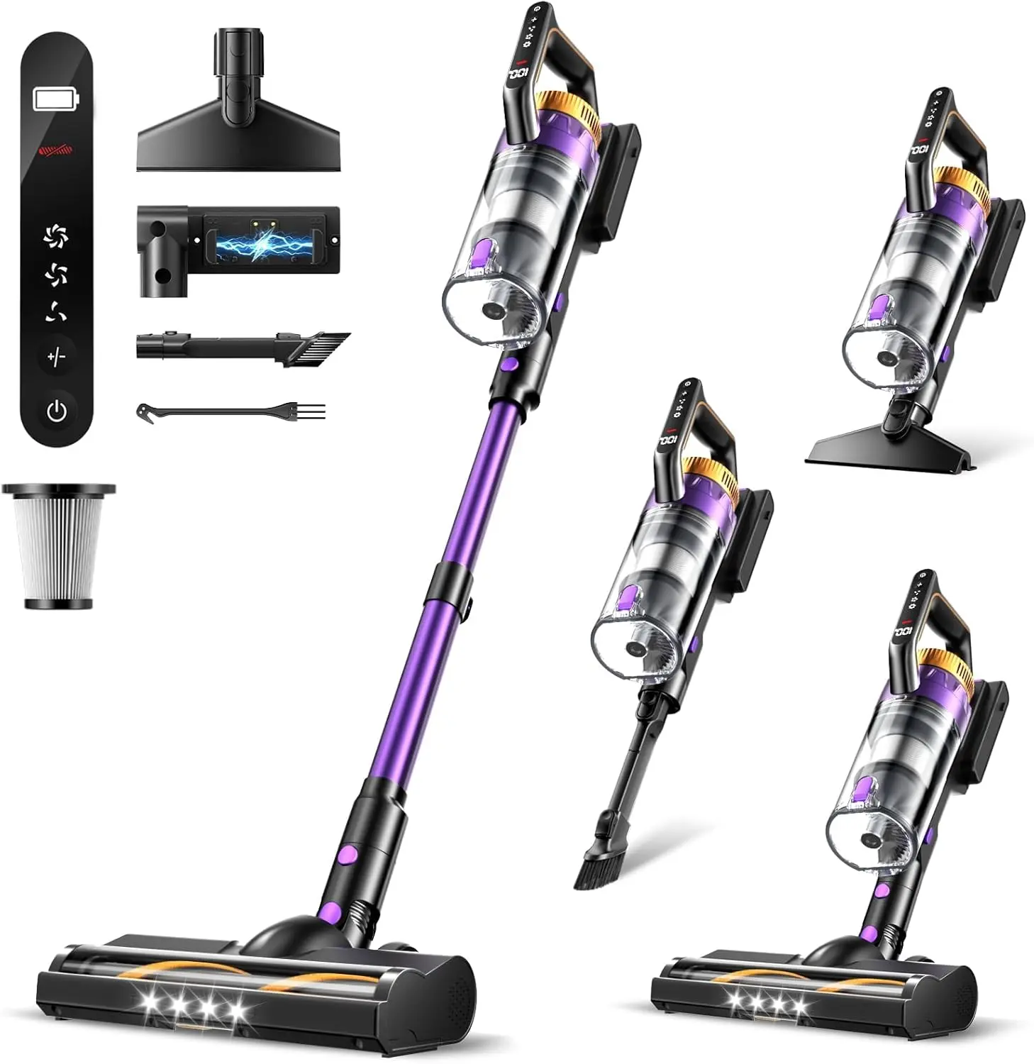 Cordless Vacuum Cleaner for Home, 580W/48Kpa Powerful Suction, 65 Min Runtime, Lightweight Stick Vacuum with LED Screen & Wall Mount, Handheld Vacuum for Pet Hair, Carpet & Hard Floors Rittvot