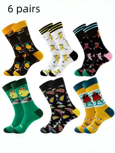 6 Pairs Creative Funny Men's Socks, Comfortable Mid-Calf Breathable Socks, Fun Gift for Women, Fall Fashion Accessory