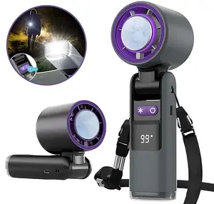 Handheld Turbo Cooling Fan with Nano Ice Mist, 100-speed powerful wind, Air Turbo Tech high-speed fan, 4000 mAh rechargeable battery, foldable 3-in-1 desktop fan with LED display and lanyard, portable for travel, hiking, outdoor work, summer gift for wome