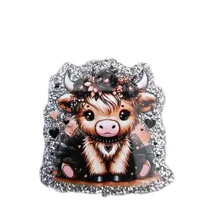 Cute cow Glitter Resin Planar Flatbacks for DIY Jewelry Craft Projects Rhinestone Decor Charm Lightweight Flat Resin Pieces for Hair Bow Centers Scrapbooking Keychains