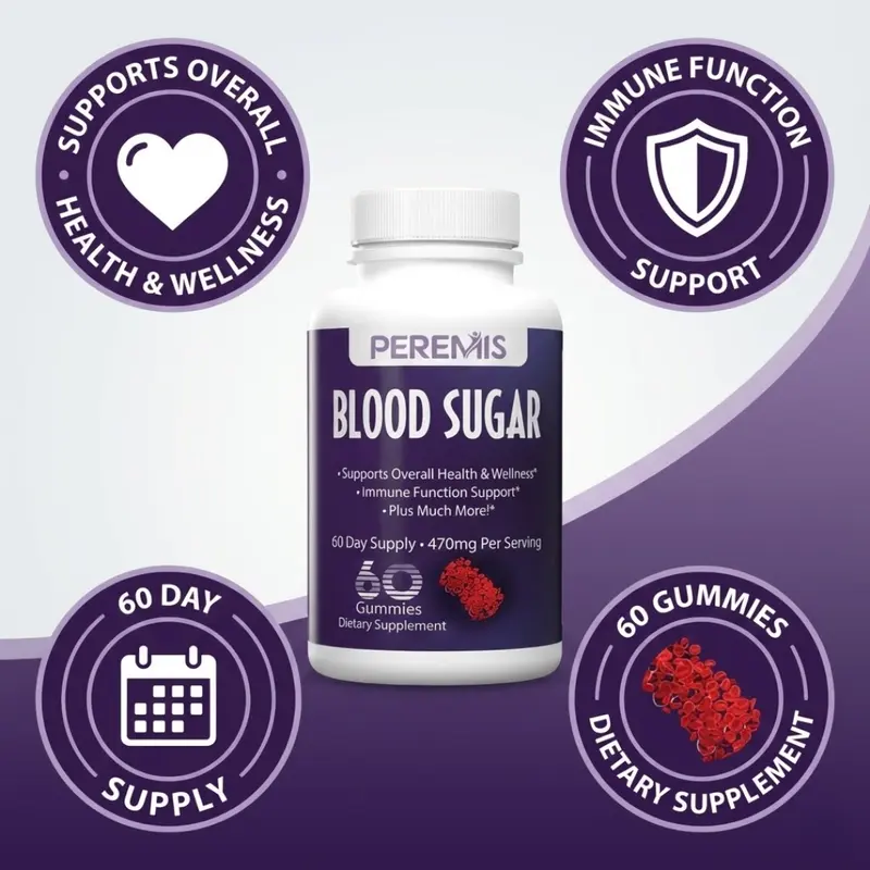 Peremis Support Gummies 60 Day Supply 470mg Per Serving Vegan Non-GMO Gluten-Free Supports Wellness Immune Function Plant-Powered